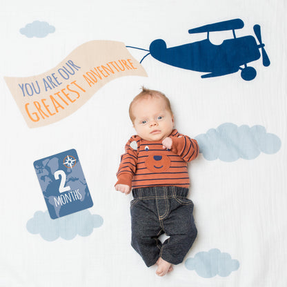 Lulujo - Single Muslin Swaddle & Cards Gift Set- Greatest Adventure