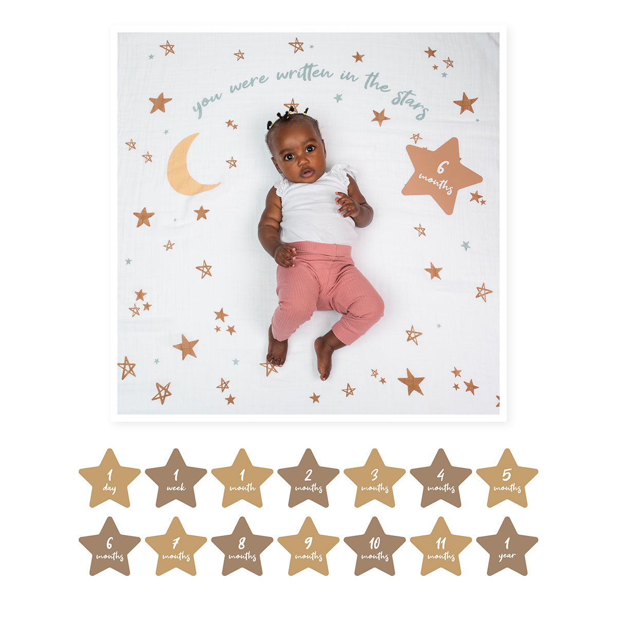 Lulujo - Single Muslin Swaddle & Cards Gift Set- Written In The Stars