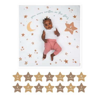 Lulujo - Single Muslin Swaddle & Cards Gift Set- Written In The Stars