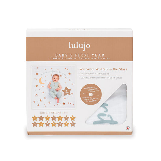 Lulujo - Single Muslin Swaddle & Cards Gift Set- Written In The Stars