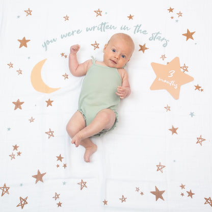 Lulujo - Single Muslin Swaddle & Cards Gift Set- Written In The Stars