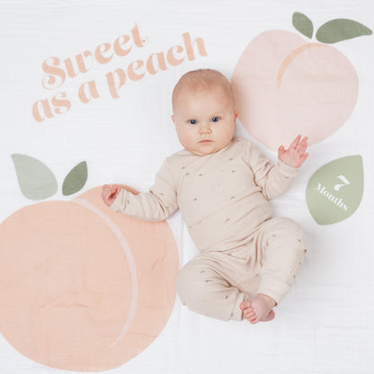 Lulujo - Single Muslin Swaddle & Cards Gift Set- Sweat As A Peach