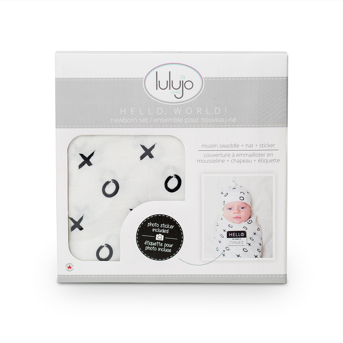 Lulujo - Bamboo Hat and Muslin Swaddle Blanket Gift Set - Hugs & Kisses