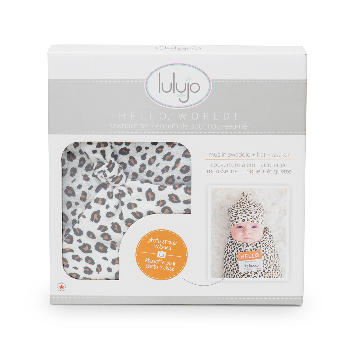 Lulujo - Bamboo Hat and Muslin Swaddle Blanket Gift Set - Leopard