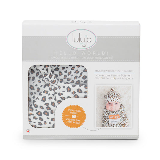 Lulujo - Bamboo Hat and Muslin Swaddle Blanket Gift Set - Leopard