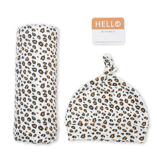 Lulujo - Bamboo Hat and Muslin Swaddle Blanket Gift Set - Leopard