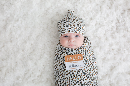Lulujo - Bamboo Hat and Muslin Swaddle Blanket Gift Set - Leopard