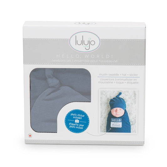 Lulujo - Bamboo Hat and Muslin Swaddle Blanket Gift Set - Navy