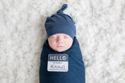 Lulujo - Bamboo Hat and Muslin Swaddle Blanket Gift Set - Navy