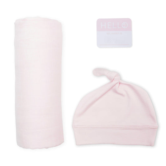 Lulujo - Bamboo Hat and Muslin Swaddle Blanket Gift Set - Pink