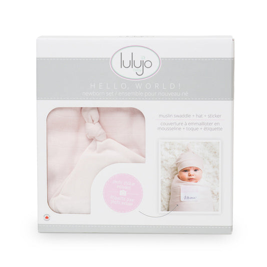 Lulujo - Bamboo Hat and Muslin Swaddle Blanket Gift Set - Pink