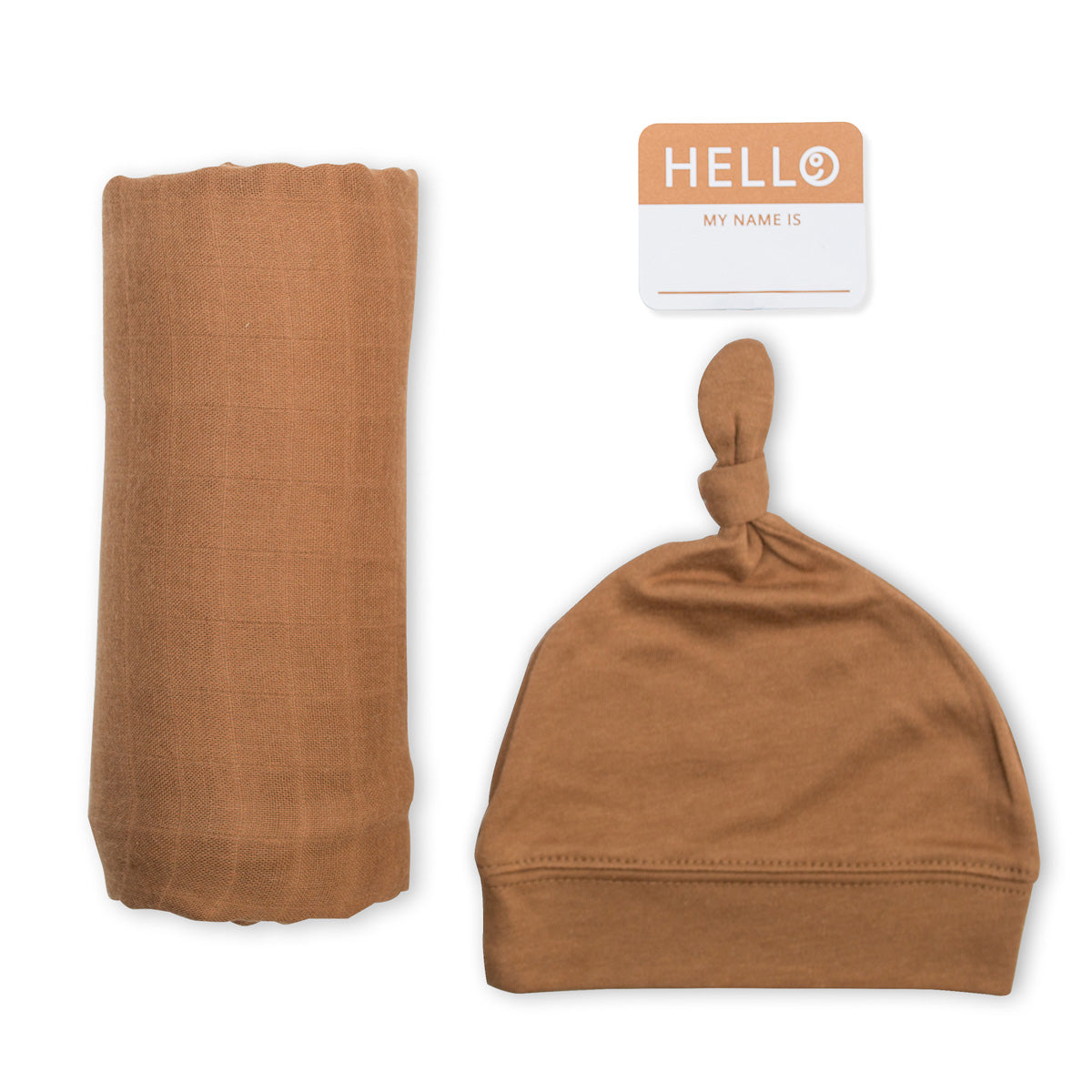Lulujo - Bamboo Hat and Muslin Swaddle Blanket Gift Set - Tan