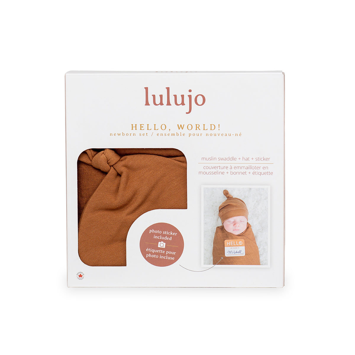 Lulujo - Bamboo Hat and Muslin Swaddle Blanket Gift Set - Tan