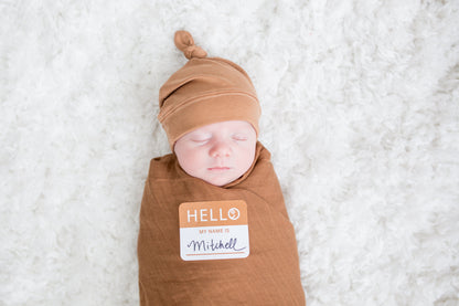 Lulujo - Bamboo Hat and Muslin Swaddle Blanket Gift Set - Tan