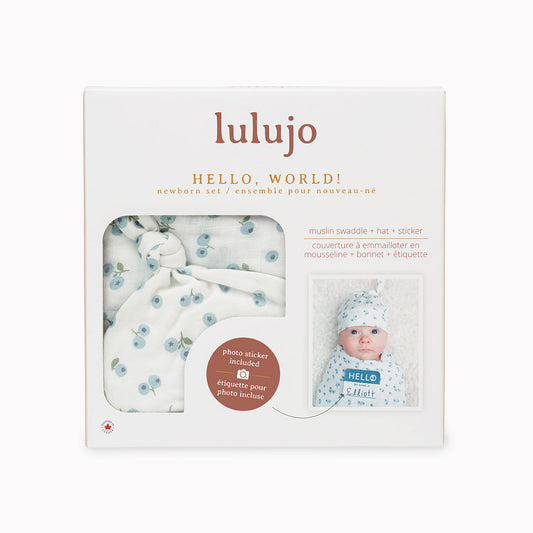 Lulujo - Bamboo Hat and Muslin Swaddle Blanket Gift Set - Blueberries