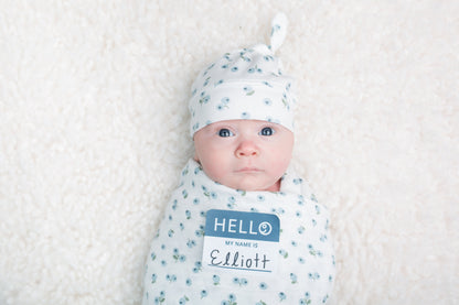 Lulujo - Bamboo Hat and Muslin Swaddle Blanket Gift Set - Blueberries