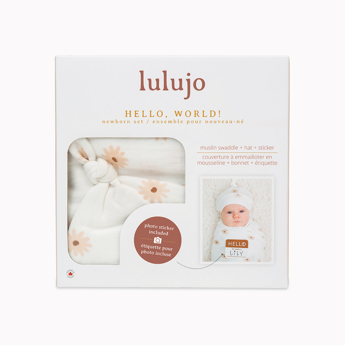 Lulujo - Bamboo Hat and Muslin Swaddle Blanket Gift Set - Daisies