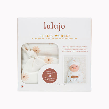Lulujo - Bamboo Hat and Muslin Swaddle Blanket Gift Set - Daisies