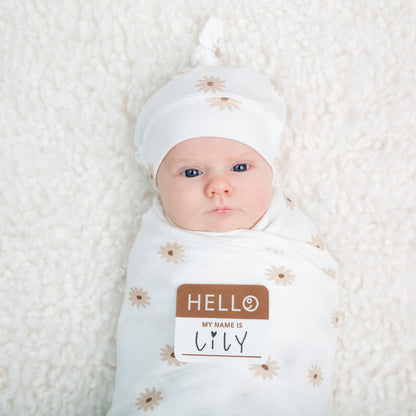 Lulujo - Bamboo Hat and Muslin Swaddle Blanket Gift Set - Daisies