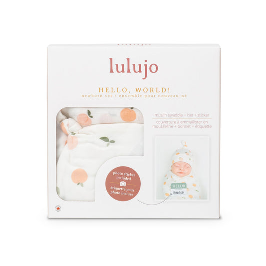 Lulujo - Bamboo Hat and Muslin Swaddle Blanket Gift Set - Peaches