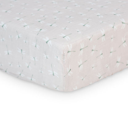 Lulujo - Cotton Fitted Cot  Sheet - Dragonflies (135cm x 70cm)