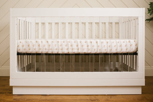 Lulujo - Cotton Fitted Cot  Sheet - Rainbows (135cm x 70cm)