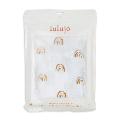 Lulujo - Cotton Fitted Cot  Sheet - Rainbows (135cm x 70cm)