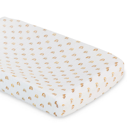 Lulujo - Cotton Fitted Crib Sheet - Rainbows (81cm x 43cm)
