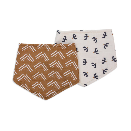 Lulujo - 2 pack Bandana Bib - Mudcloth & Black Bird