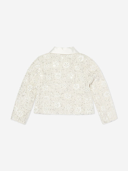 Mama Luma Girls Sequin Embroidered Jacket in White