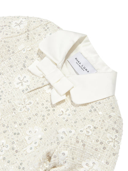 Mama Luma Girls Sequin Embroidered Jacket in White