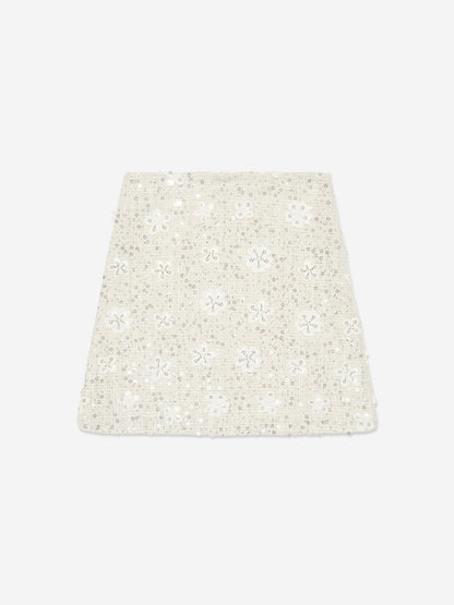 Mama Luma Girls Sequin Embroidered Skirt in Ivory