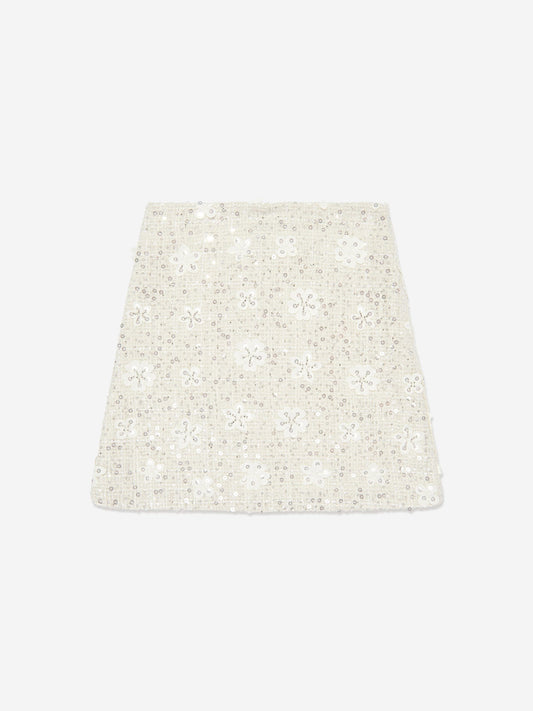 Mama Luma Girls Sequin Embroidered Skirt in Ivory