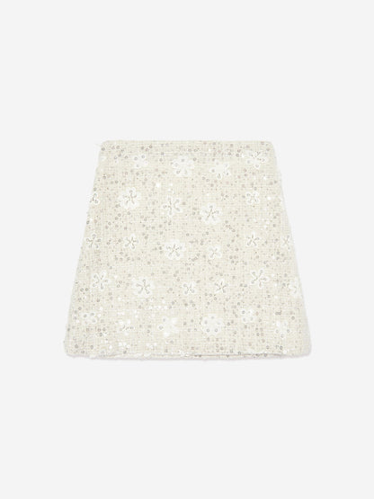 Mama Luma Girls Sequin Embroidered Skirt in Ivory