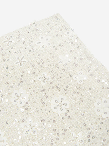 Mama Luma Girls Sequin Embroidered Skirt in Ivory