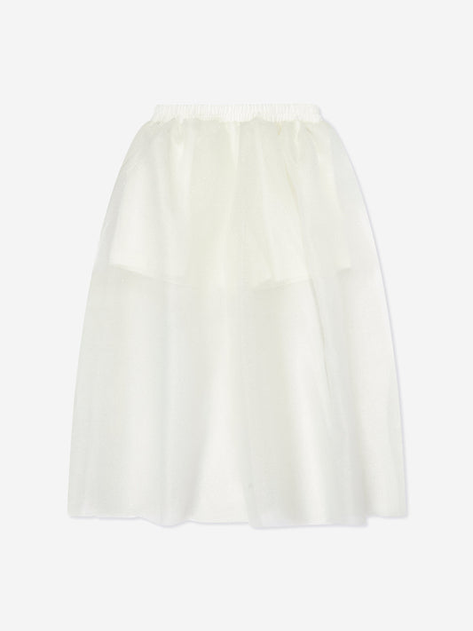 Mama Luma Girls Long Tulle Skirt in White