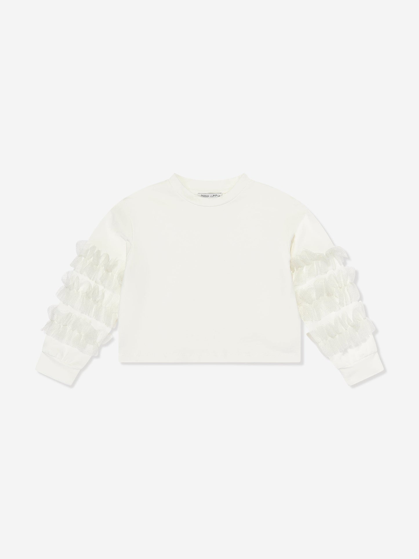 Mama Luma Girls Organza Detailed Sleeve Sweatshirt in White