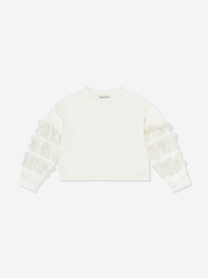 Mama Luma Girls Organza Detailed Sleeve Sweatshirt in White