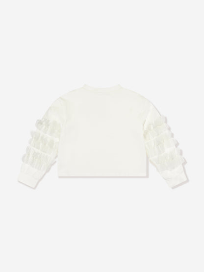 Mama Luma Girls Organza Detailed Sleeve Sweatshirt in White