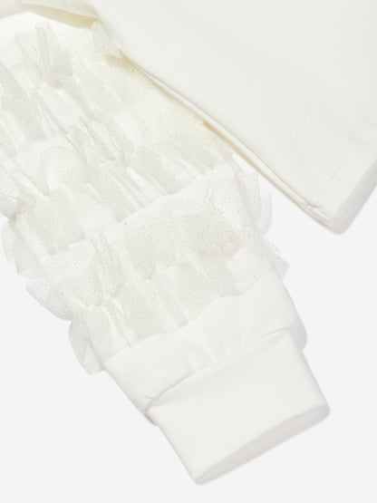 Mama Luma Girls Organza Detailed Sleeve Sweatshirt in White