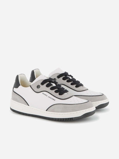 MARC JACOBS Kids Leather Logo Lace-Up Trainers in White