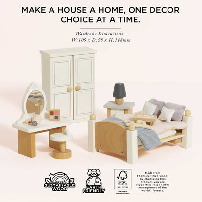 Wooden Dolls House Bedroom Set