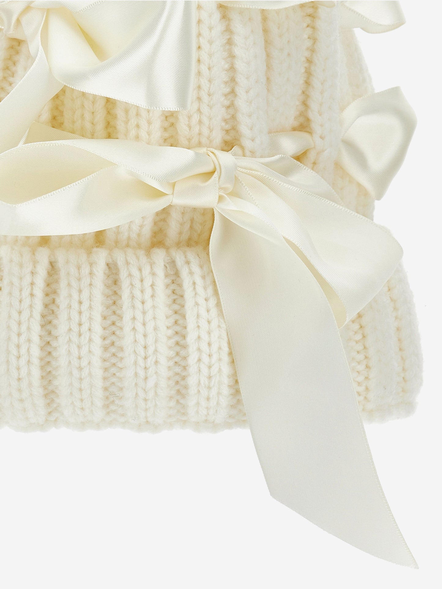 Monnalisa Girls Bow Knitted Pom Pom Hat in Ivory