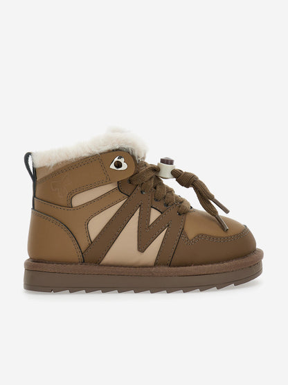 Monnalisa Girls Logo Lace Up Boots in Brown