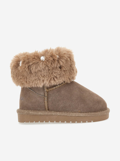 Monnalisa Girls Suede Boots with Gems in Brown