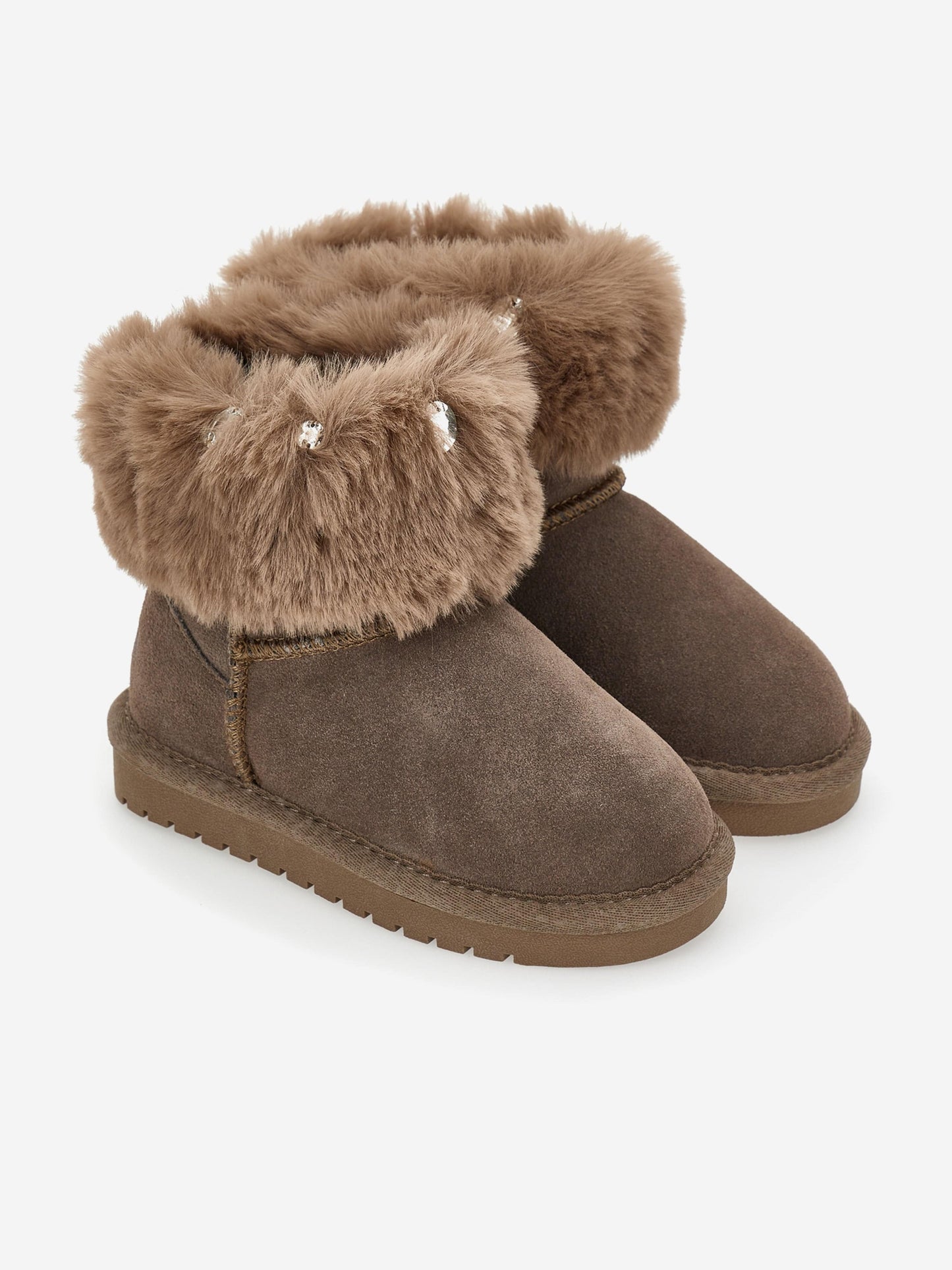 Monnalisa Girls Suede Boots with Gems in Brown