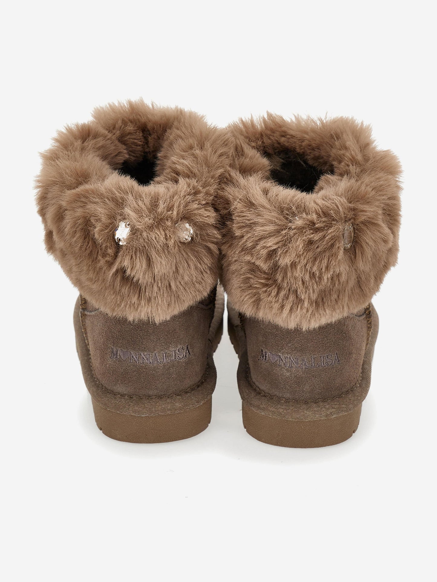 Monnalisa Girls Suede Boots with Gems in Brown