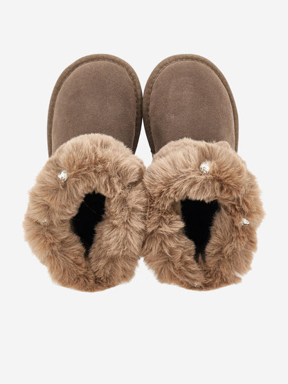 Monnalisa Girls Suede Boots with Gems in Brown