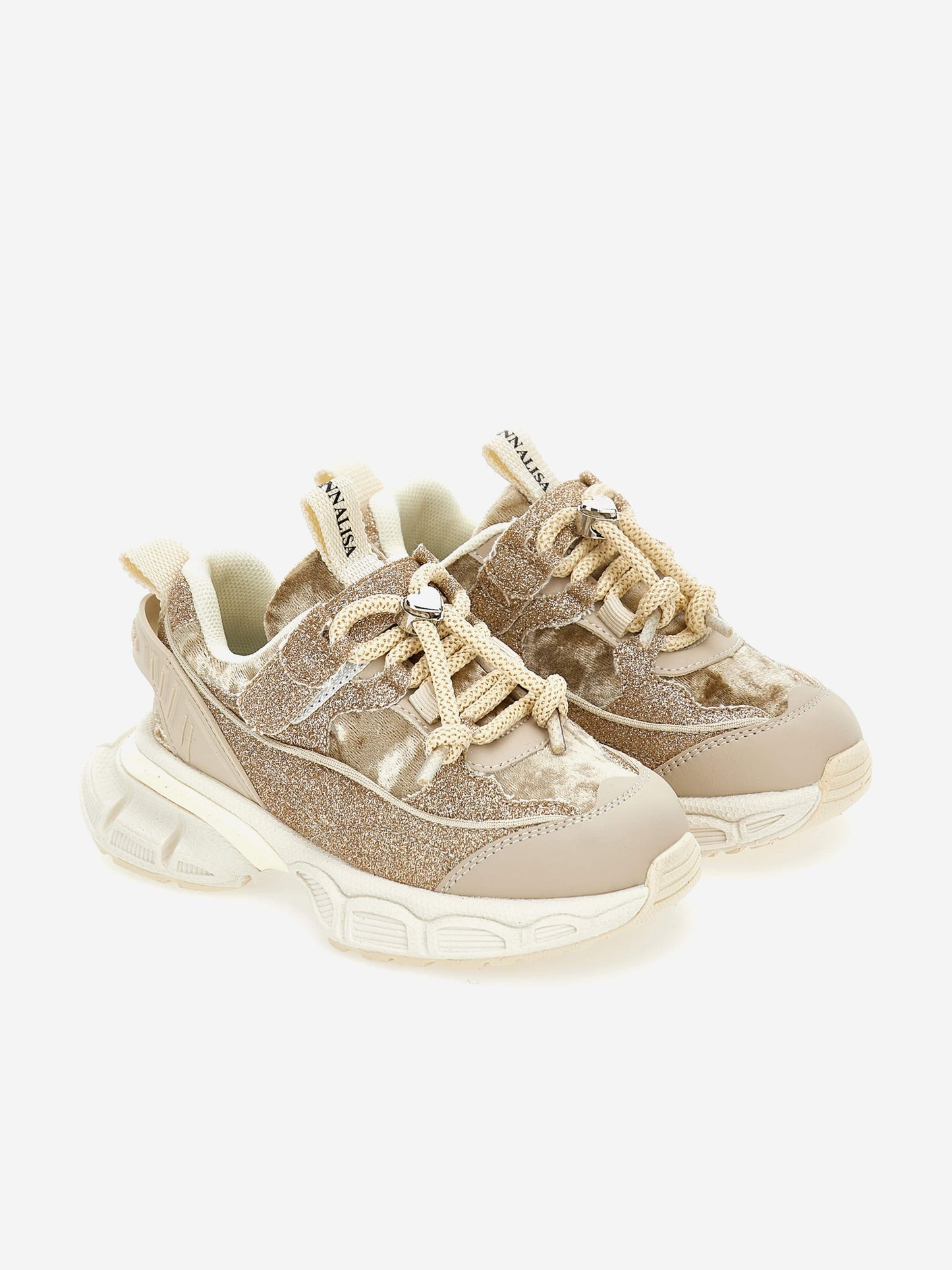 Monnalisa Girls Chunky Glitter Trainers in Beige
