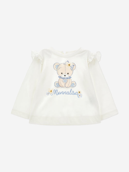 Monnalisa Baby Girls Long Sleeve Teddy T-Shirt in White